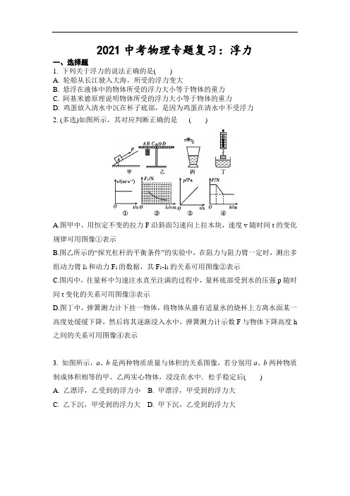 2021中考物理专题复习：浮力(含答案)