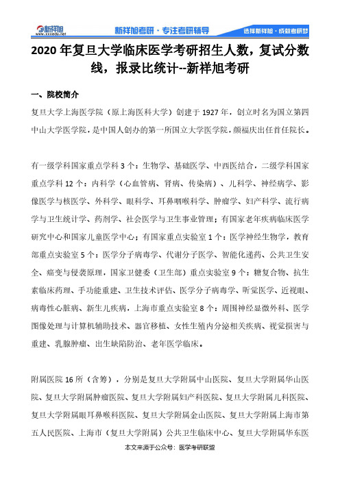 2020年复旦大学临床医学考研招生人数,复试分数线,报录比统计--新祥旭考研