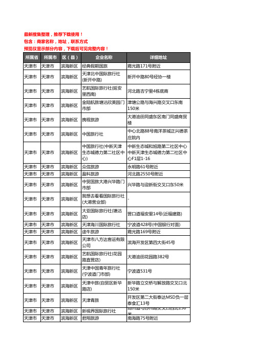 新版天津市天津市滨海新区旅行社企业公司商家户名录单联系方式地址大全230家