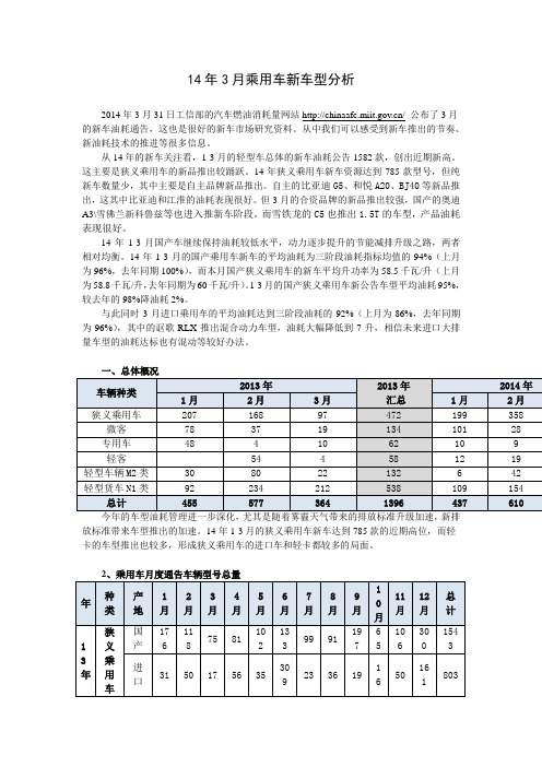 14年3月乘用车新车型分析