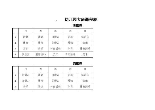 幼儿园大班课程表