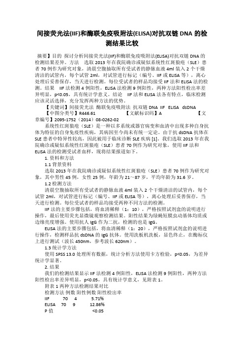 间接荧光法(IIF)和酶联免疫吸附法(ELISA)对抗双链DNA的检测结果比较