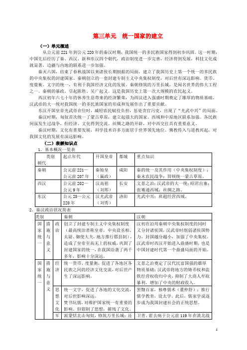 七年级历史上册第三单元统一国家的建立小结学案