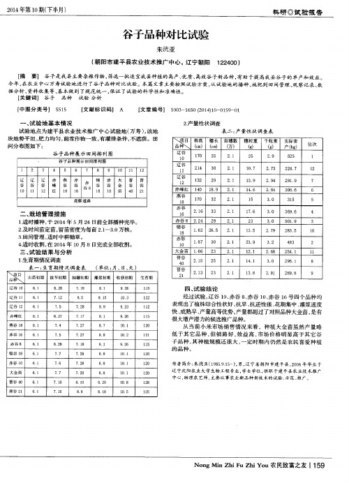 谷子品种对比试验