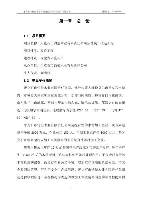 活性炭厂改造工程项目可行性研究报告(DOC 41页)