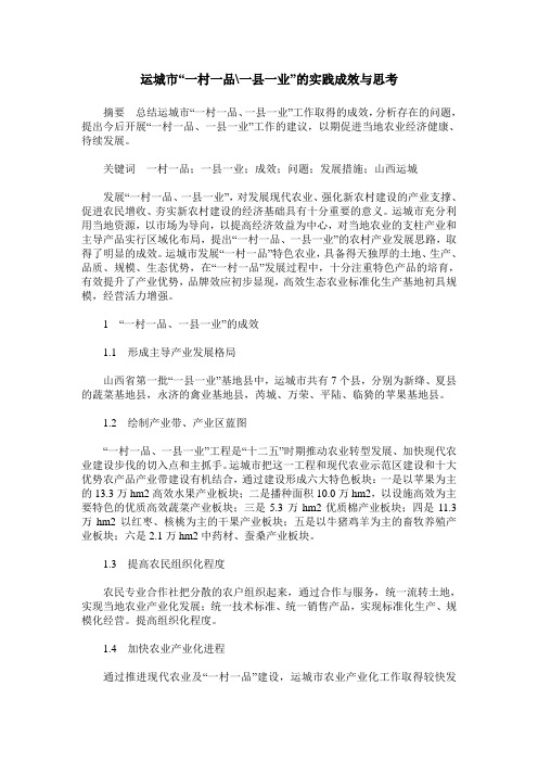 运城市“一村一品-一县一业”的实践成效与思考