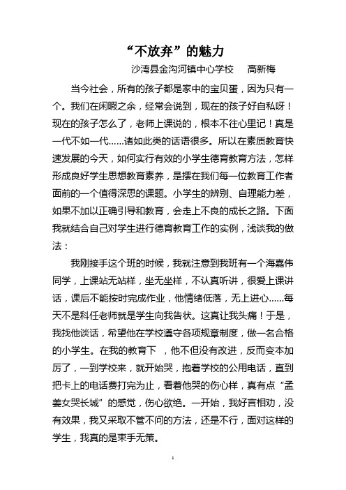 班主任德育教育案例-“不放弃”的魅力-沙湾县金沟河镇中心学校-高新梅2013-4