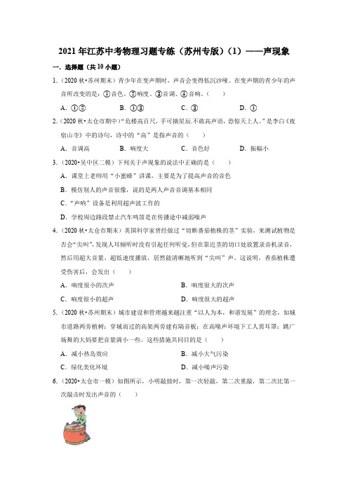 2021年江苏中考物理习题专练(苏州专版)(1)——声现象