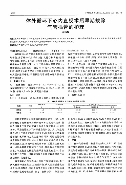 体外循环下心内直视术后早期拔除气管插管的护理