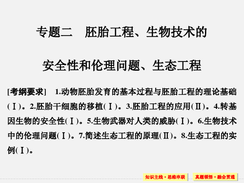 高考生物 二轮复习 专题突破篇 第九单元 专题2 胚胎工程、生物技术的安全性和伦理问题、生态工程
