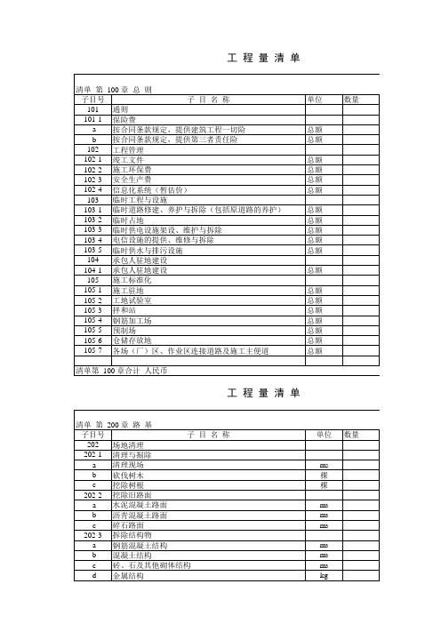 工程量清单表(2018 年版)