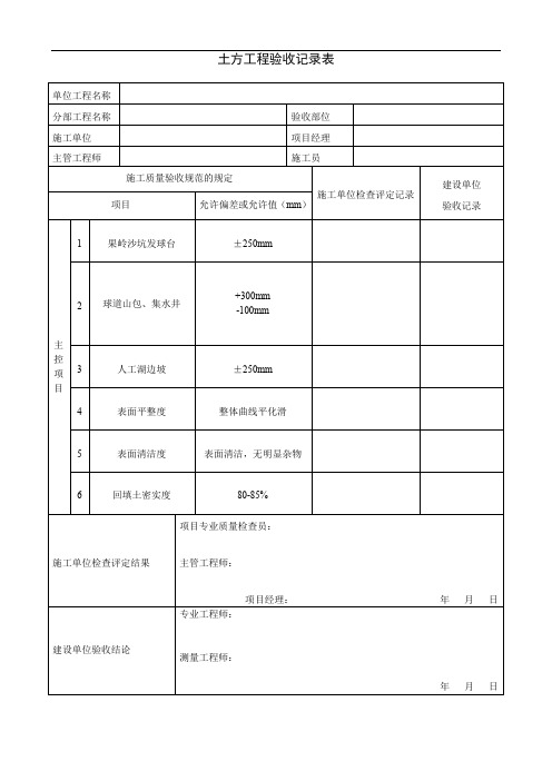 土方工程检验批质量验收记录表