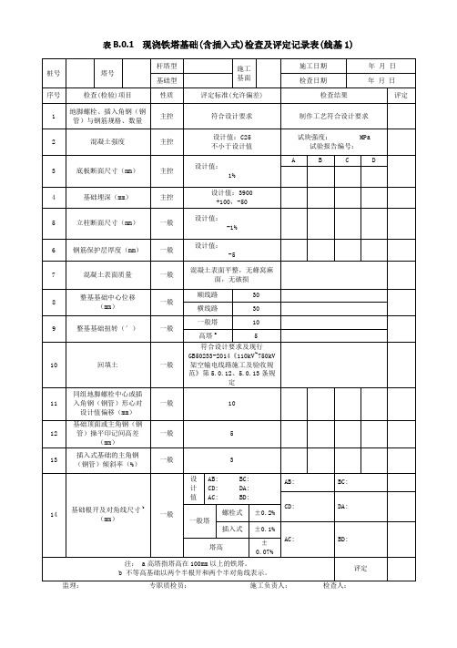 表B.0.1  现浇铁塔基础(含插入式)检查及评定记录表(线基1)