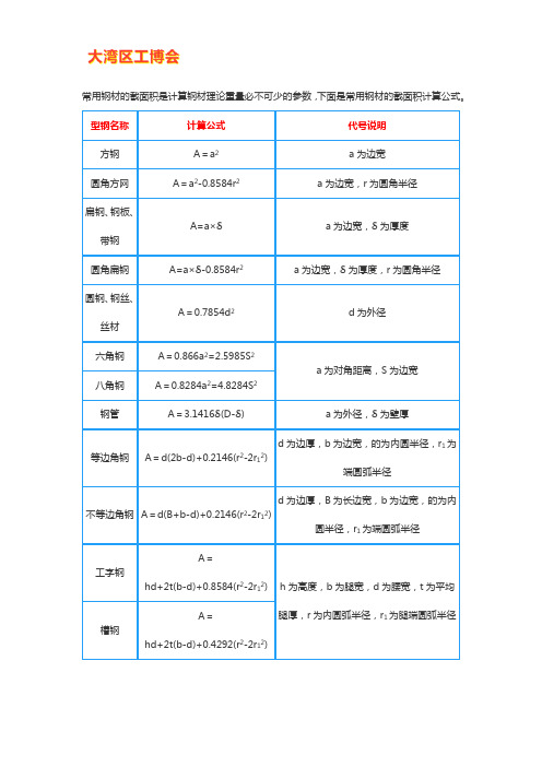 常用钢材的截面积计算公式