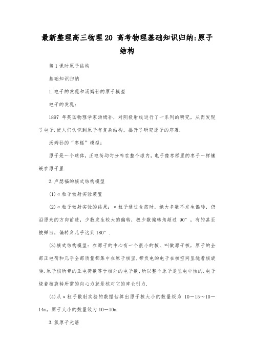 最新整理高三物理高考物理基础知识归纳原子结构.docx