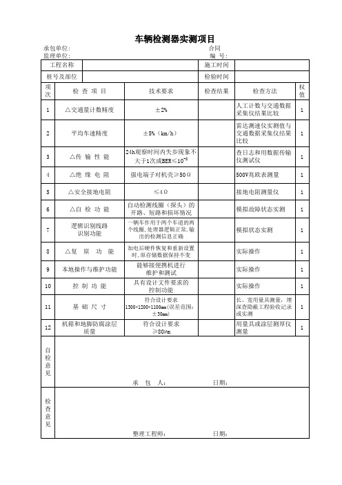 车辆检测器实测项目质量检验报告单