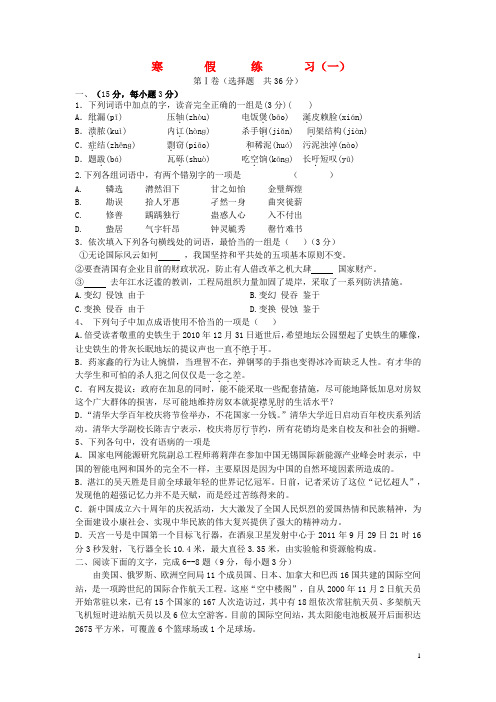 高三语文寒假作业1