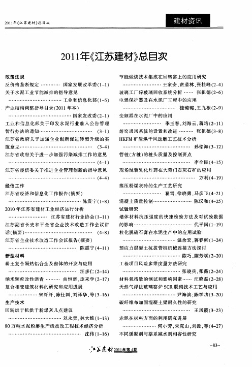 2011年《江苏建材》总目次