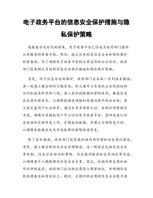 电子政务平台的信息安全保护措施与隐私保护策略