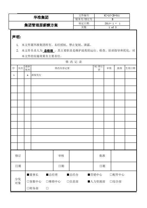 2014年中层薪酬方案
