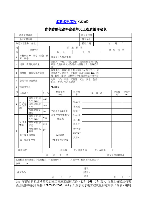 防水防碳化涂料涂装单元质量评定表