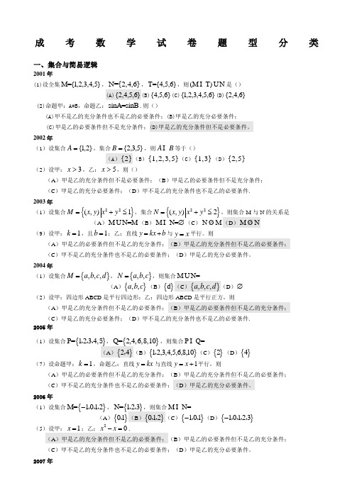 成人高考数学试题(历年成考数学试题答案与解答提示)