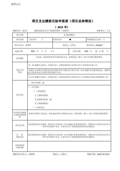 项目支出绩效目标申报表(项目总体情况)