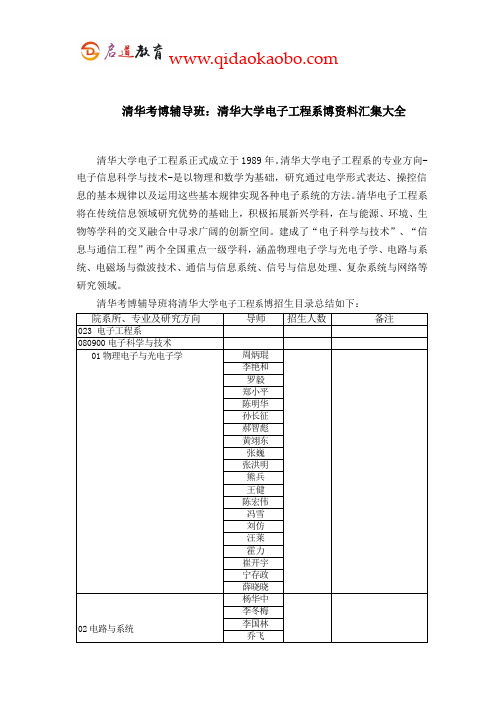 清华考博辅导班：清华电子工程系考博资料汇集大全