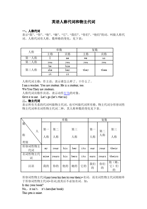 英语人称代词和物主代词