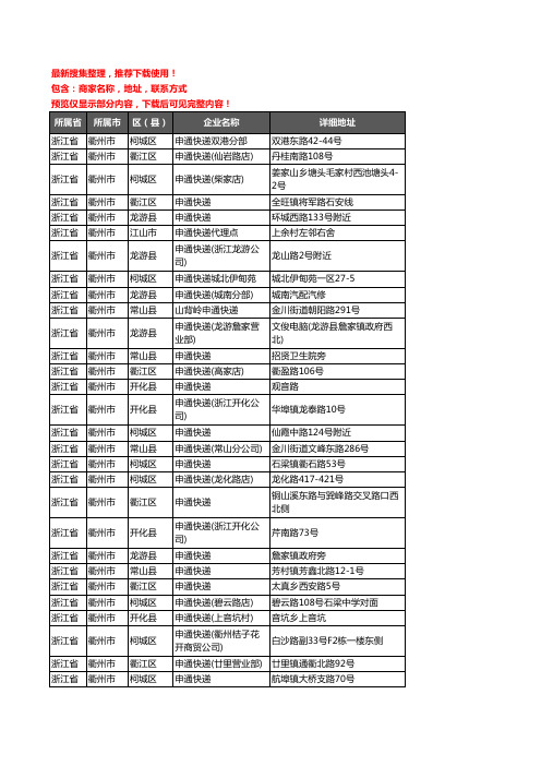 新版浙江省衢州市申通快递企业公司商家户名录单联系方式地址大全34家