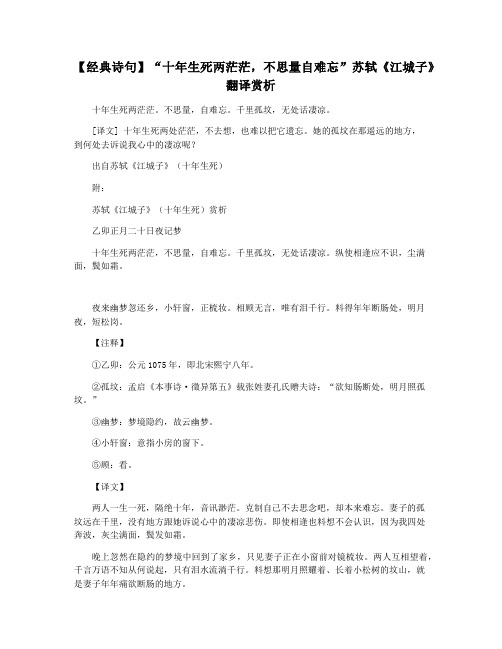 【经典诗句】“十年生死两茫茫,不思量自难忘”苏轼《江城子》翻译赏析