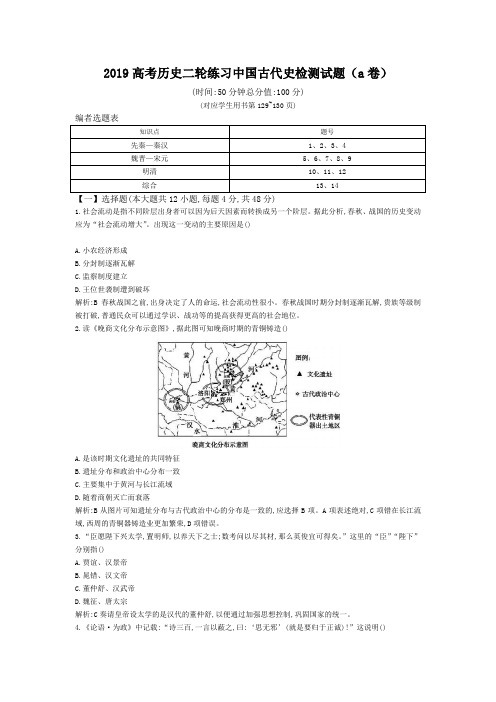 2019高考历史二轮练习中国古代史检测试题(a卷)