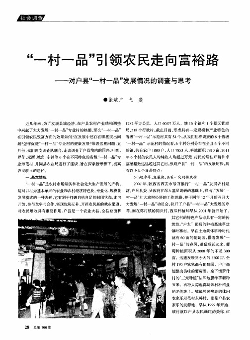 “一村一品”引领农民走向富裕路——对户县“一村一品”发展情况的调查与思考