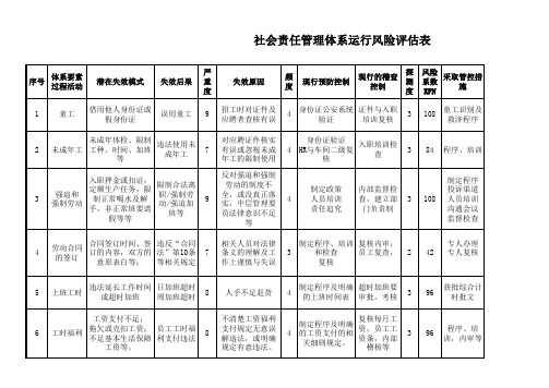 社会责任管理体系运行风险评估表