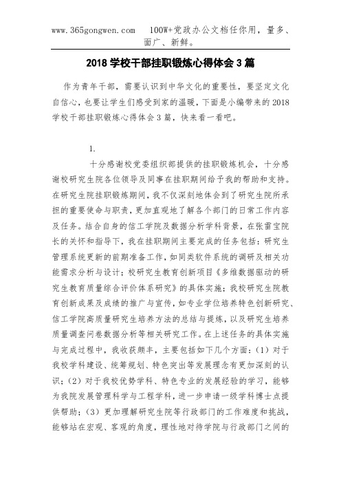 2018学校干部挂职锻炼心得体会3篇