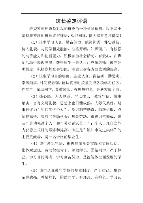 班长鉴定评语