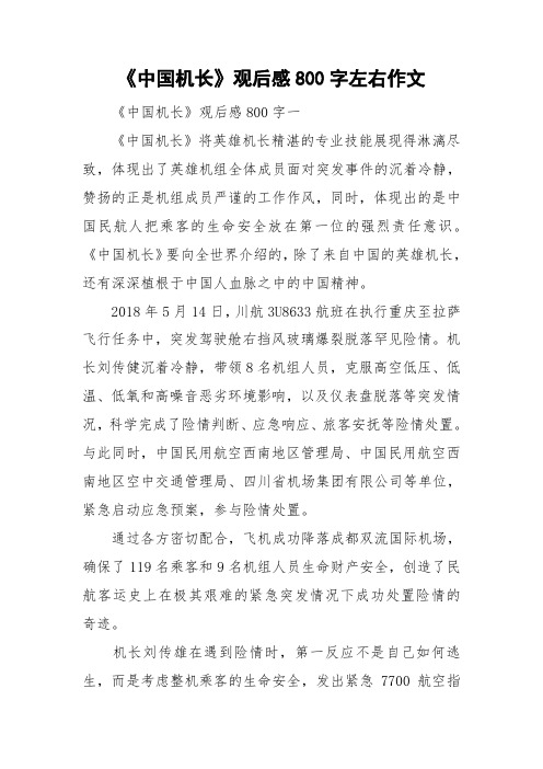 《中国机长》观后感800字左右作文