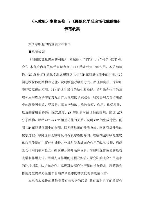 (人教版)生物必修一：《降低化学反应活化能的酶》示范教案