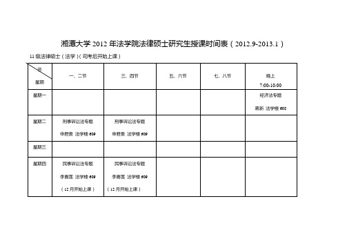 【湘潭大学法学院2012年下学期课程表】2011级法律硕士研究生-2012年下学期硕士研究生课程表