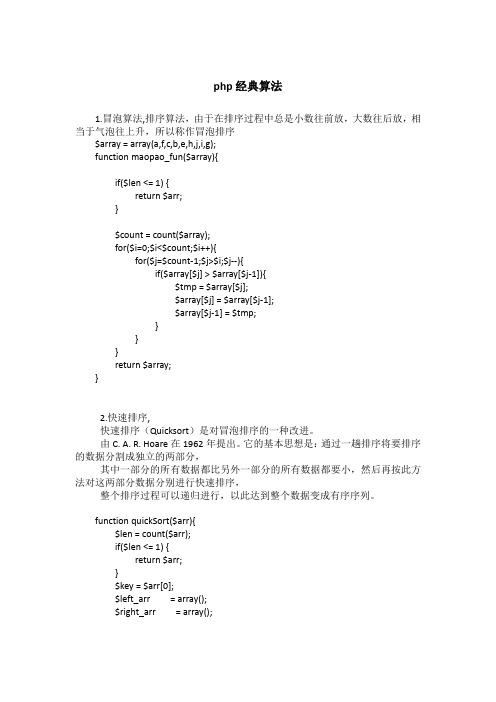 PHP经典排序算法