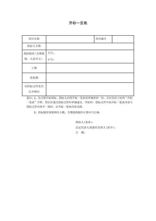 开标一览表