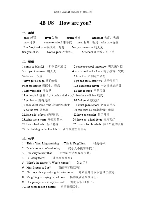 [译林版]4B Unit8知识点精讲+对应习题
