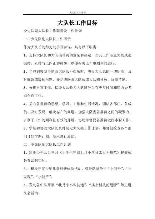 工作计划 大队长工作目标