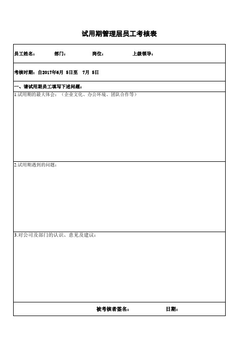 试用期管理层员工转正评估表