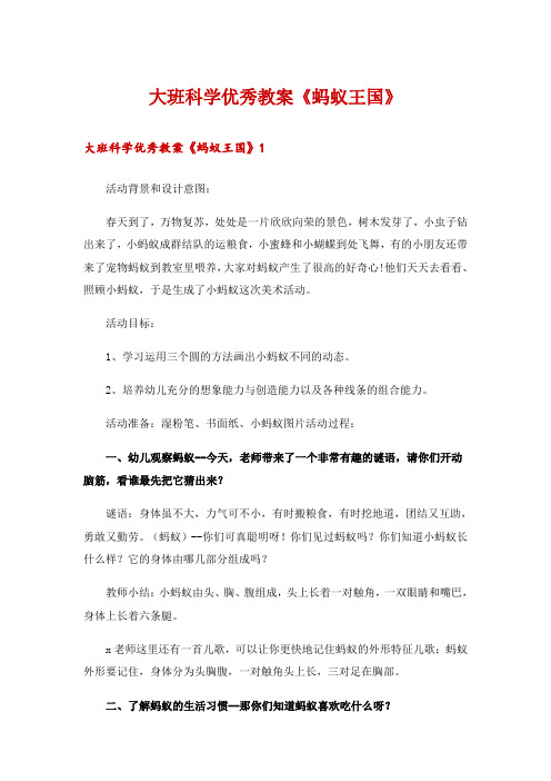 大班科学优秀教案《蚂蚁王国》