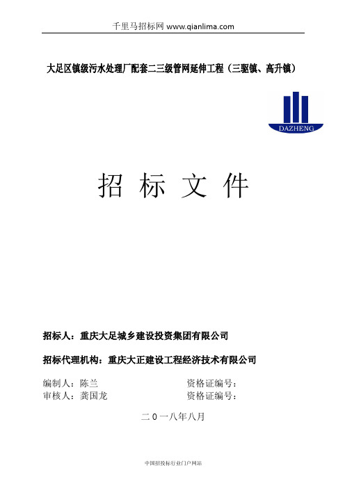 污水处理厂配套二三级管网延伸工程招投标书范本