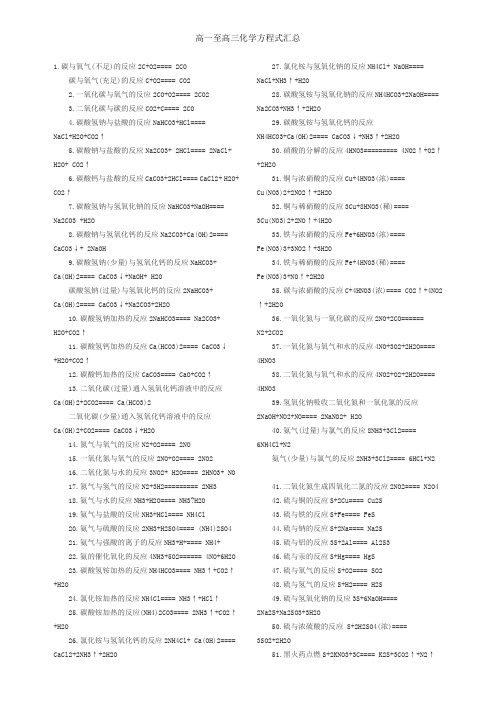 高一至高三化学方程式汇总