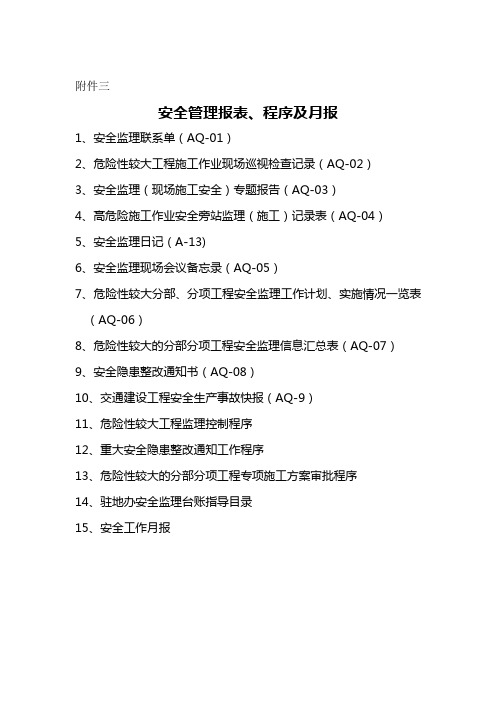 安全管理报表、程序及月报