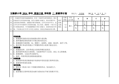 一年级英语口语教学计划
