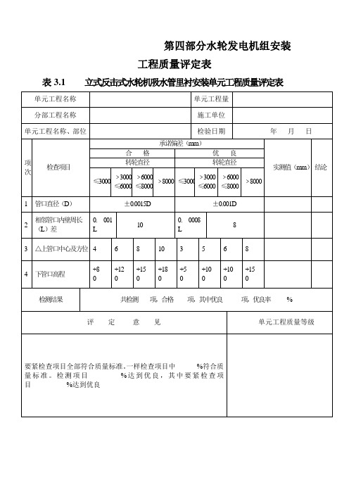 第四部分水轮发电机组安装工程质量评定表